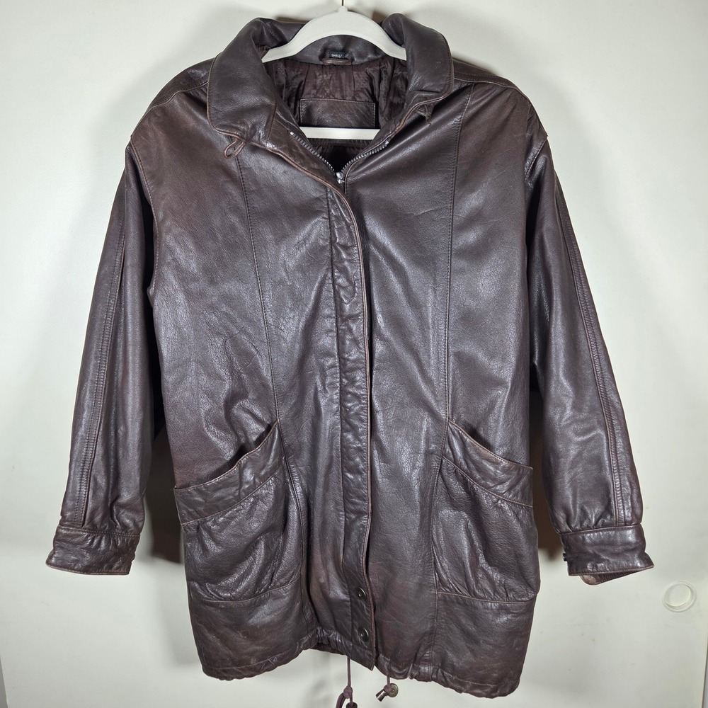 Vintage Leather Jacket Women Small Brown Distressed Oversized Bomber Moto Grunge